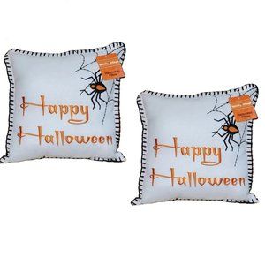 Set of TWO Spooky Village Embroidered Halloween Pillows